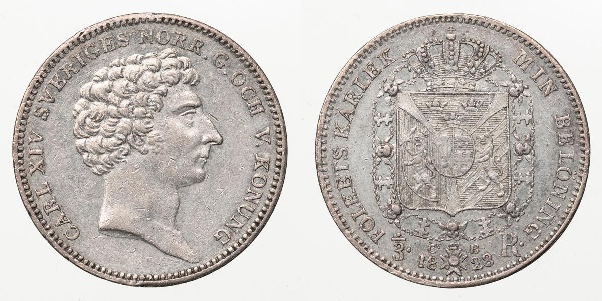 KARL XIV JOHAN (1818-1844). 1/3 riksdaler 1828
