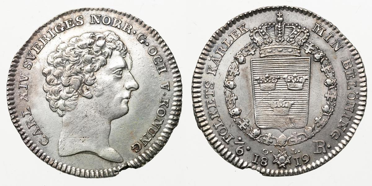 KARL XIV JOHAN (1818-1844). 1/6 riksdaler 1819
