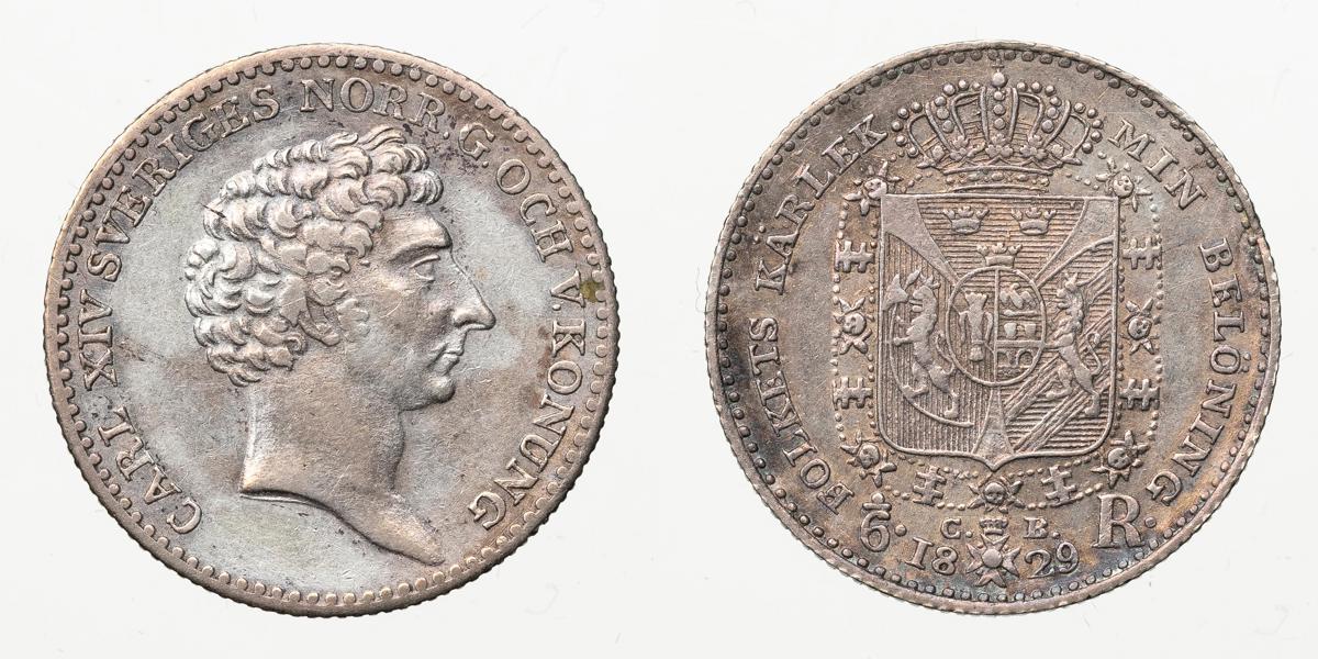 KARL XIV JOHAN (1818-1844). 1/6 riksdaler 1829