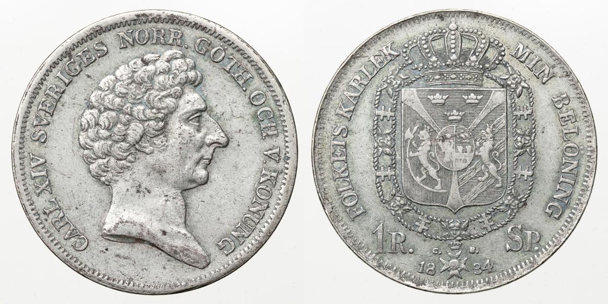 KARL XIV JOHAN (1818-1844). Riksdaler specie 1834