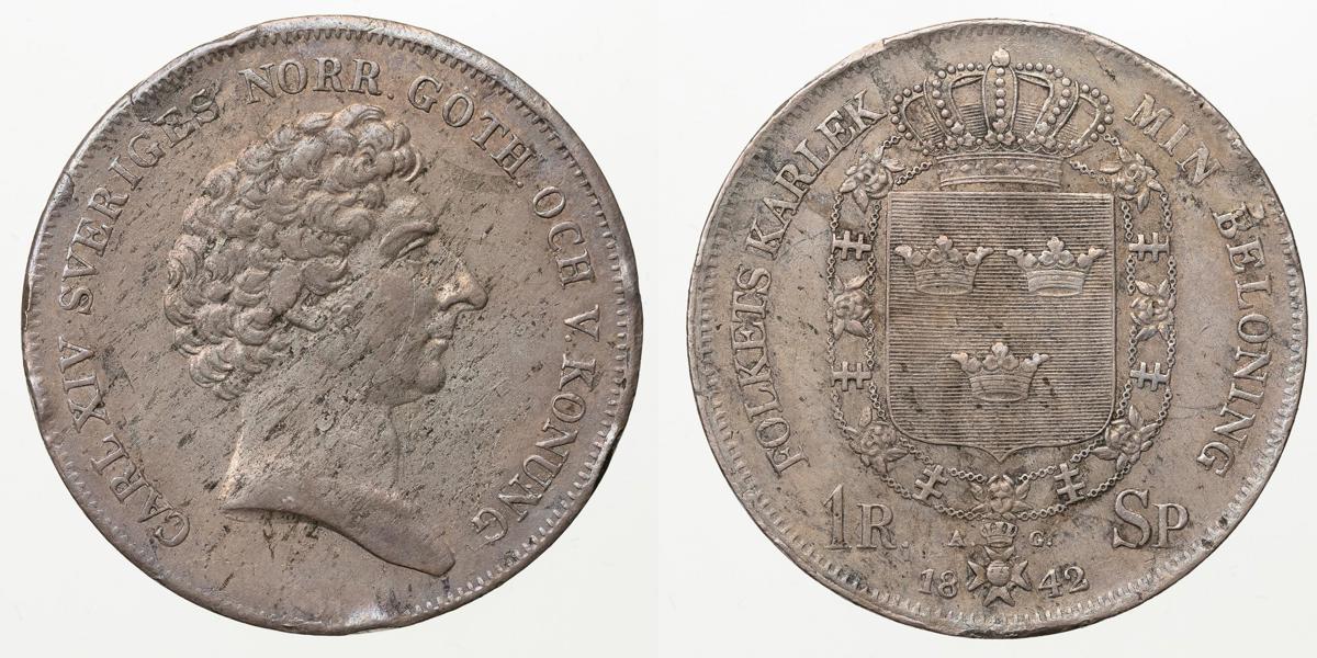 KARL XIV JOHAN (1818-1844). Riksdaler specie 1842