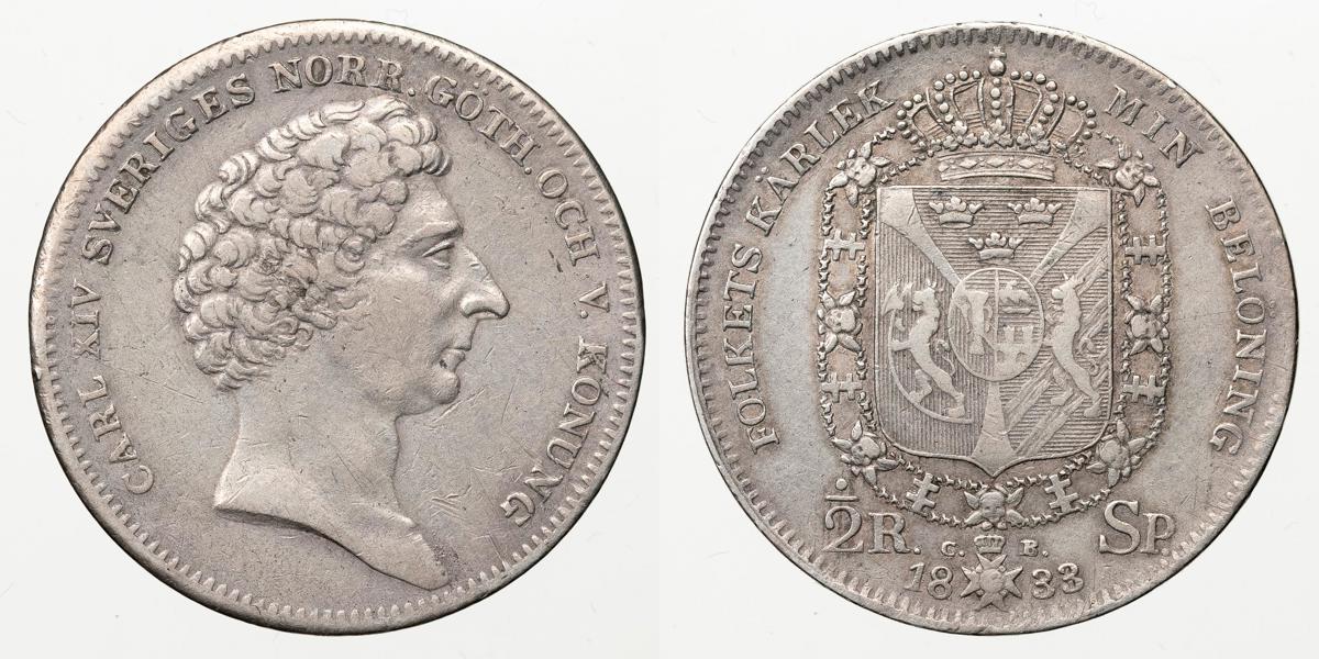 KARL XIV JOHAN (1818-1844). 1/2 riksdaler specie 1833