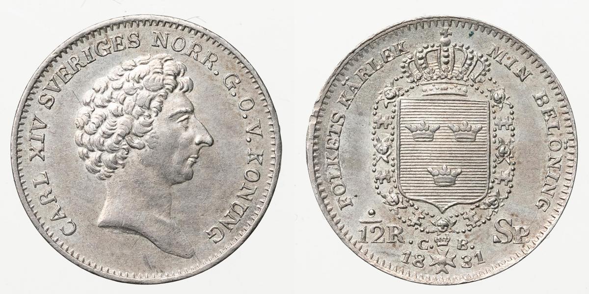 KARL XIV JOHAN (1818-1844). 1/12 riksdaler specie 1831
