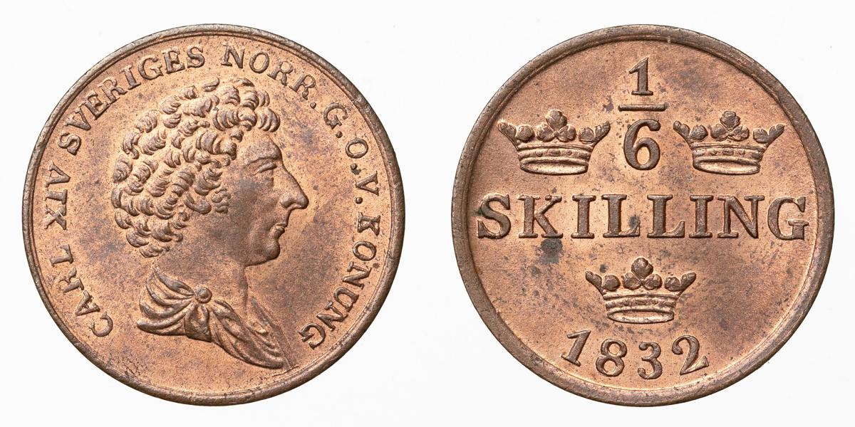 KARL XIV JOHAN (1818-1844). 1/6 skilling 1832