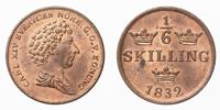 KARL XIV JOHAN (1818-1844). 1/6 skilling 1832