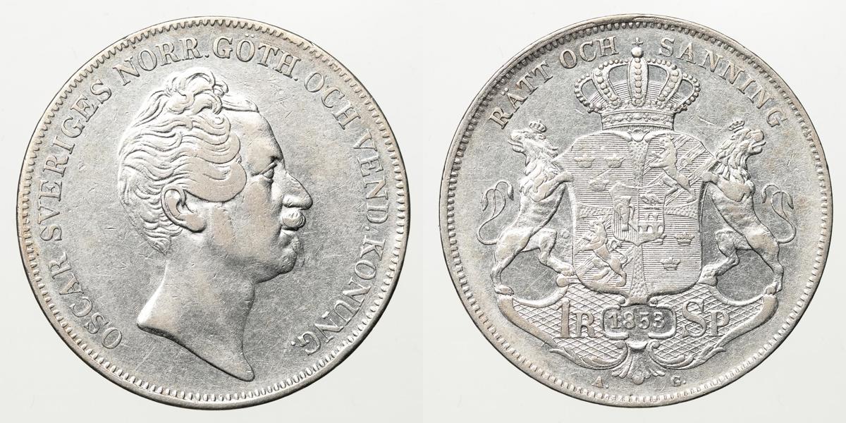 OSKAR I (1844-1859). Riksdaler specie 1853
