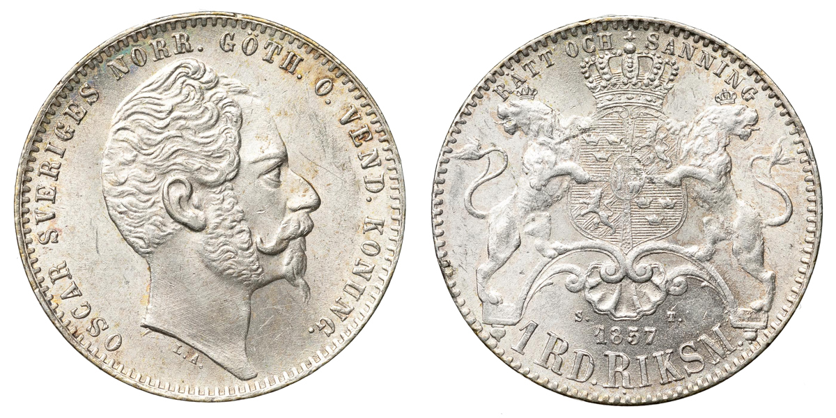 OSKAR I (1844-1859). Riksdaler riksmynt 1857