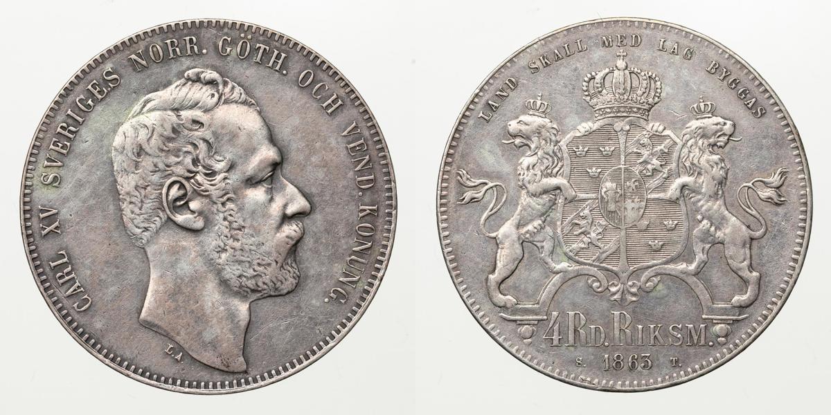 KARL XV (1859-1872). 4 riksdaler riksmynt 1863