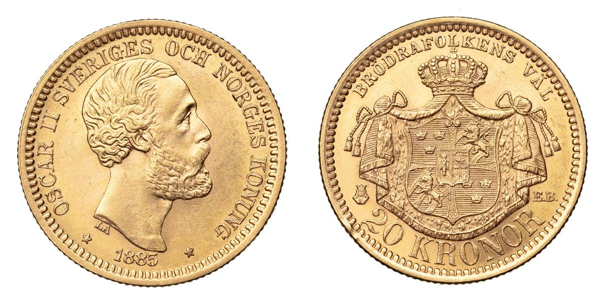 OSKAR II (1872-1907). 20 kronor 1885