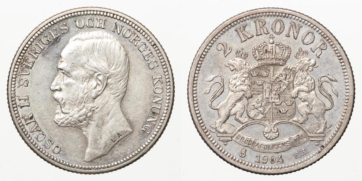OSKAR II (1872-1907). 2 kronor 1904