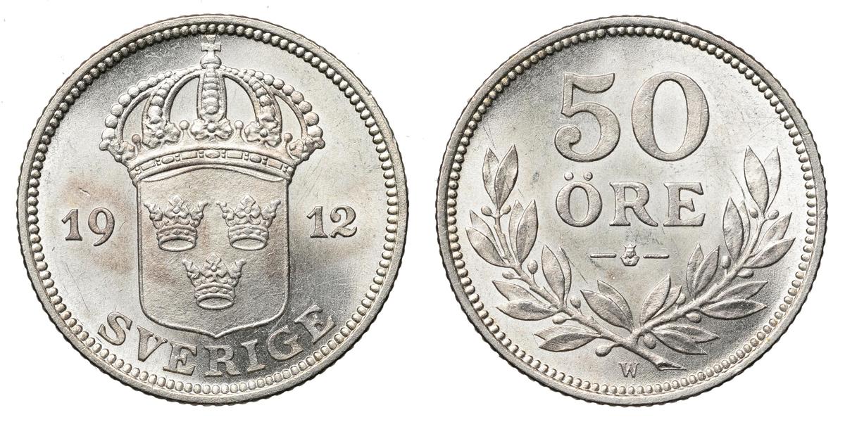 GUSTAV V (1907-1950). 50 öre 1912