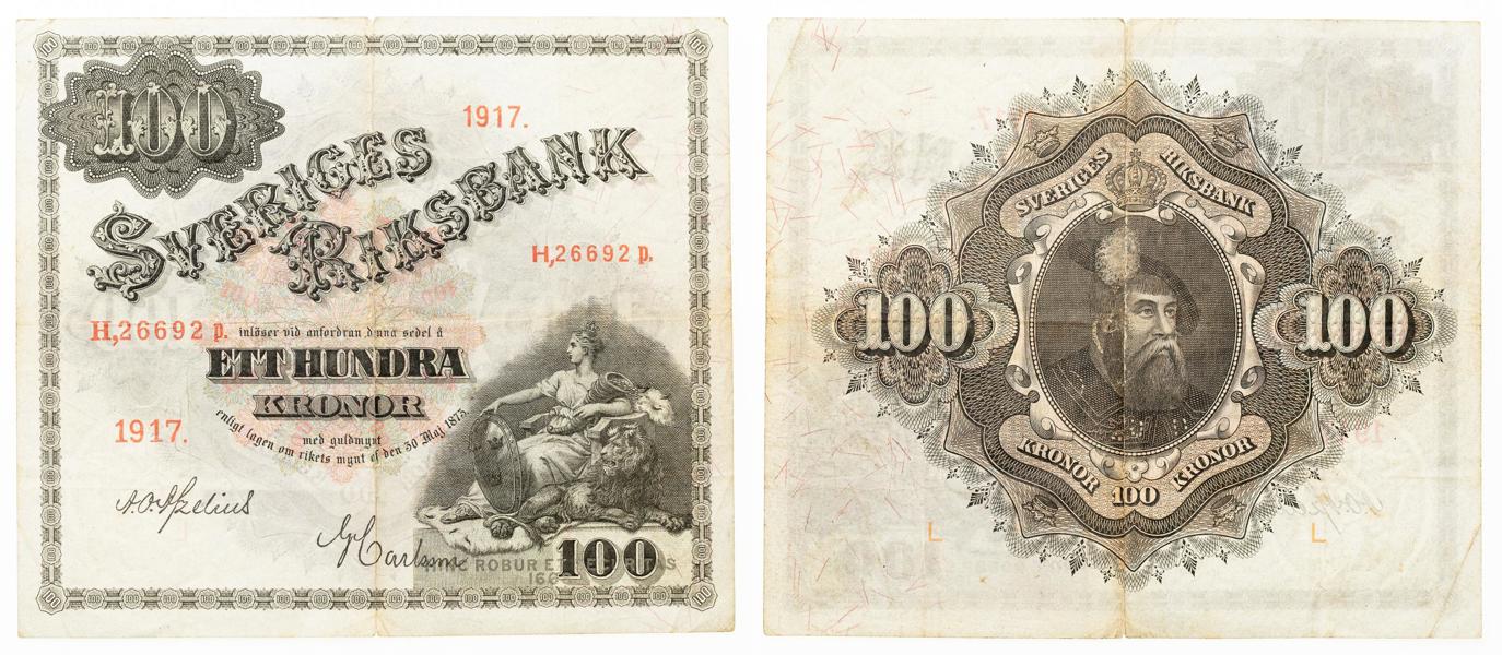GUSTAV V (1907-1950). 100 kronor 1917