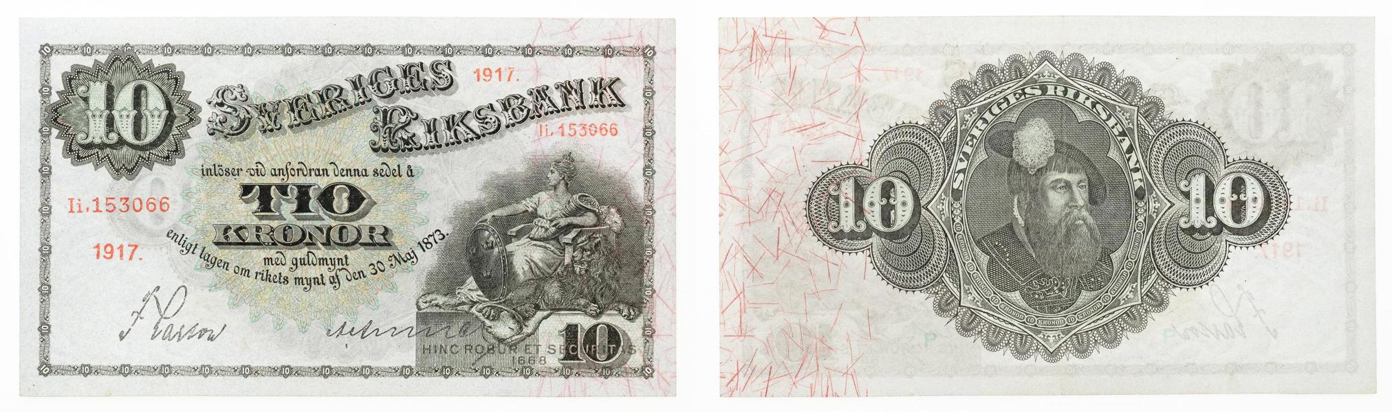 GUSTAV V (1907-1950). 10 kronor 1917