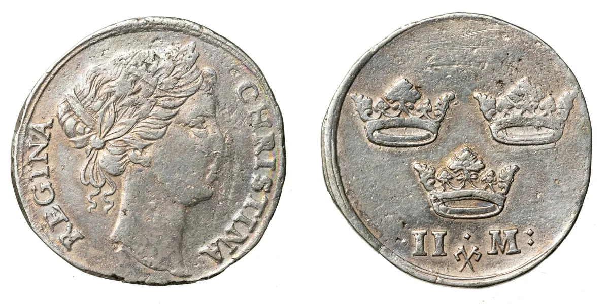 KRISTINA (1632-1654). 2 mark u.å