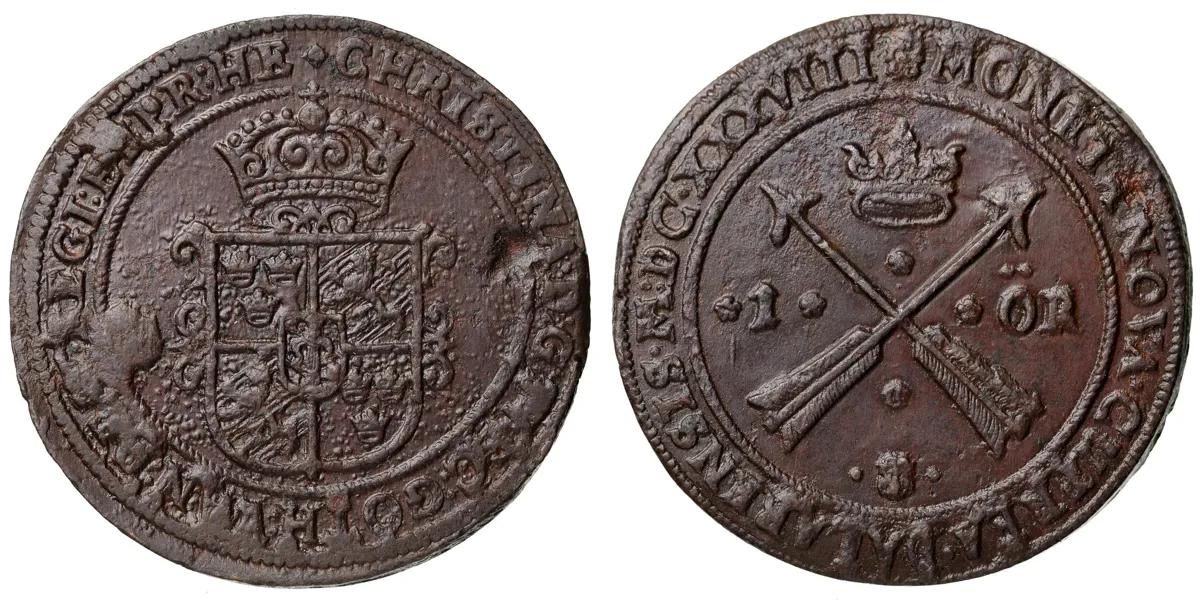 KRISTINA (1632-1654). Öre 1638