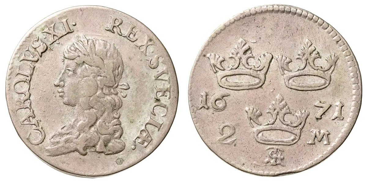 KARL XI (1660-1697). 2 mark 1671