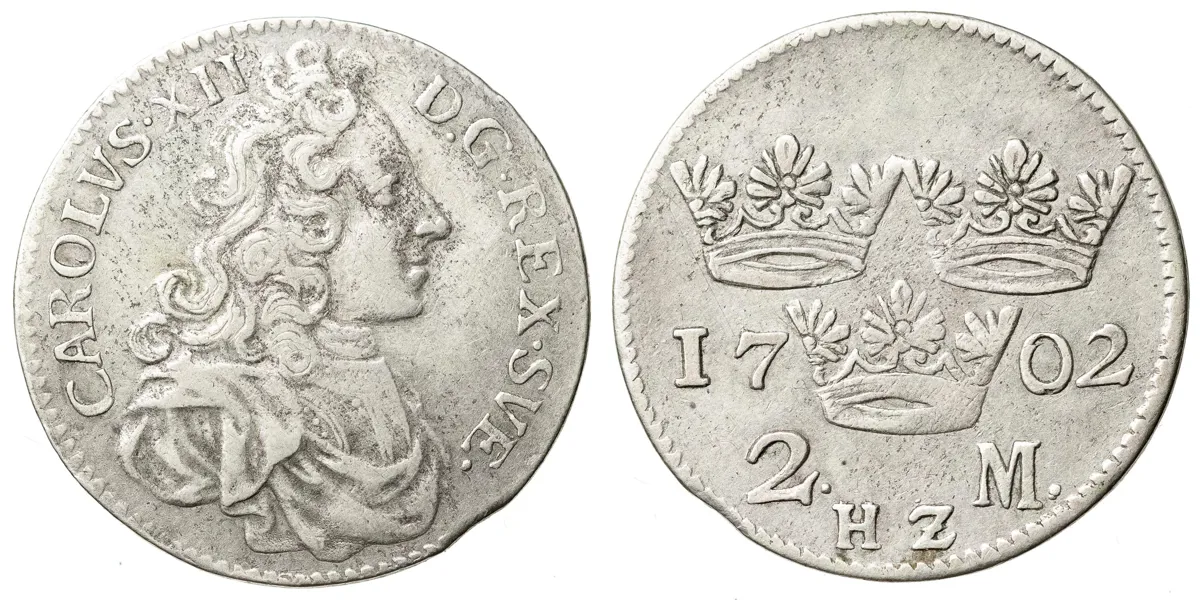 KARL XII (1697-1718). 2 mark 1702