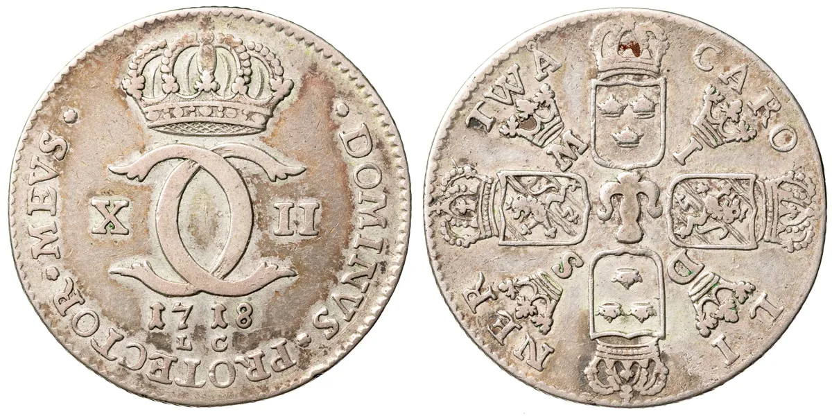 KARL XII (1697-1718). 2 caroliner 1718