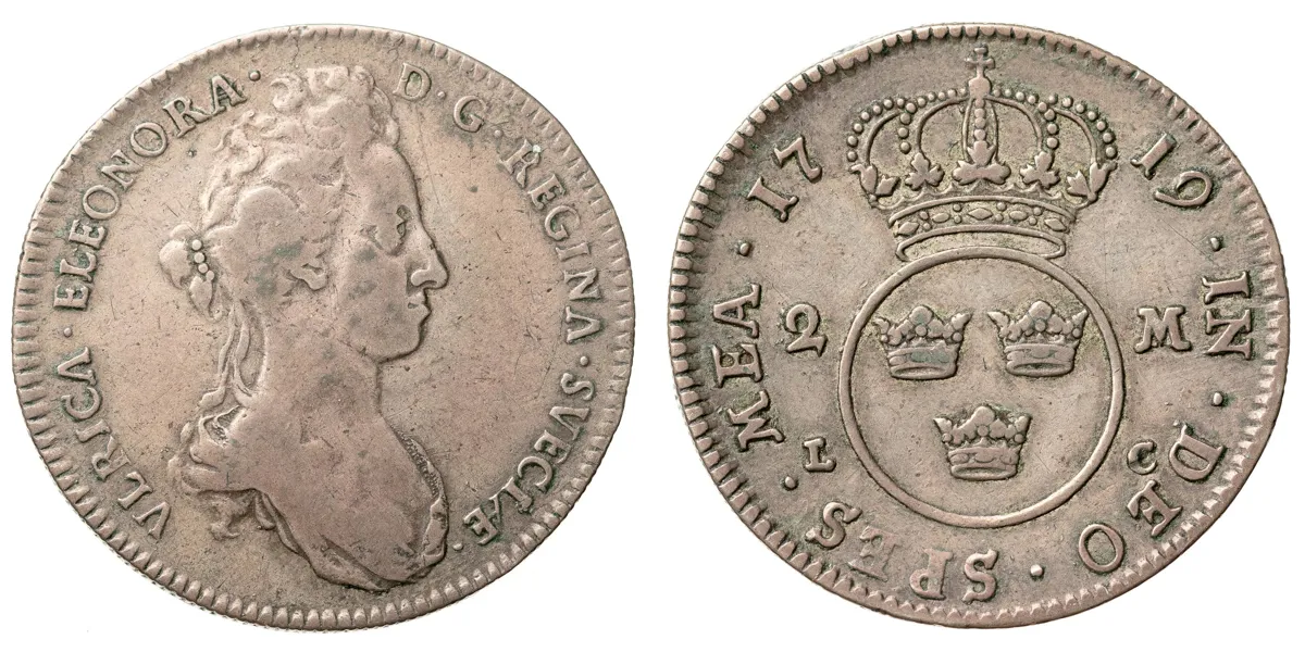 ULRIKA ELEONORA (1718-1720). 2 mark 1719