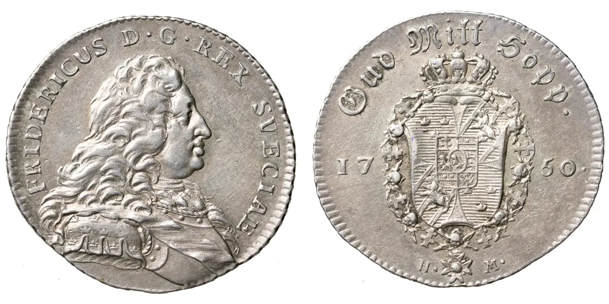 FREDRIK (1720-1751). 1/4 riksdaler 1750