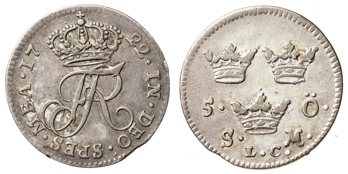 FREDRIK (1720-1751). 5 öre 1722