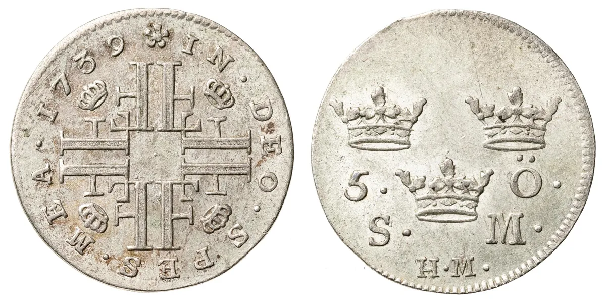 FREDRIK (1720-1751). 5 öre 1739
