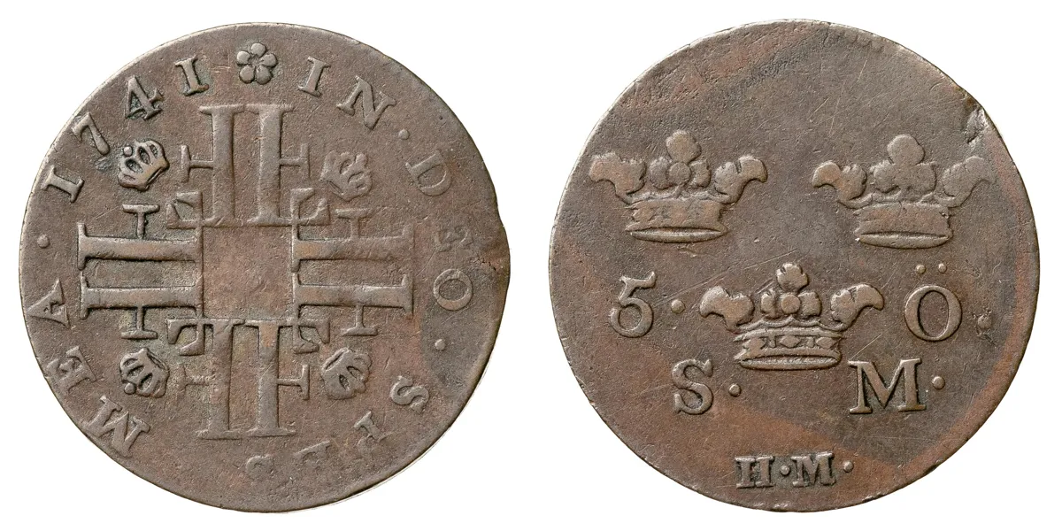 FREDRIK (1720-1751). 5 öre 1741