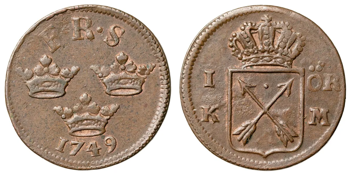 FREDRIK (1720-1751). Öre KM 1749