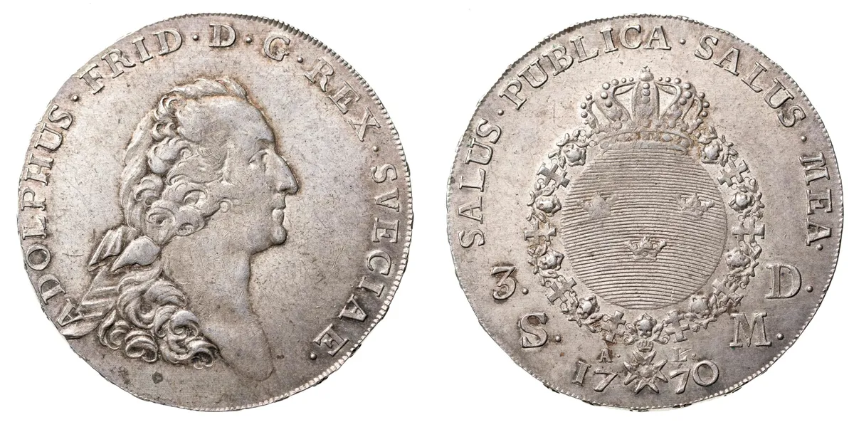 ADOLF FREDRIK (1751-1771). 3 daler SM 1770