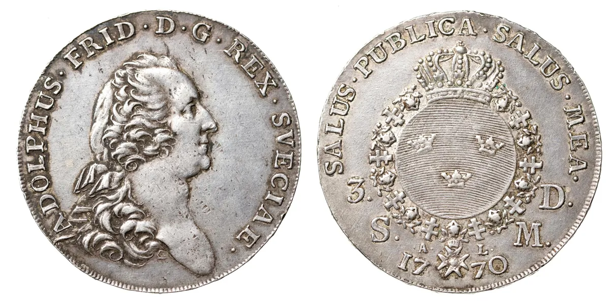 ADOLF FREDRIK (1751-1771). 3 daler SM 1770