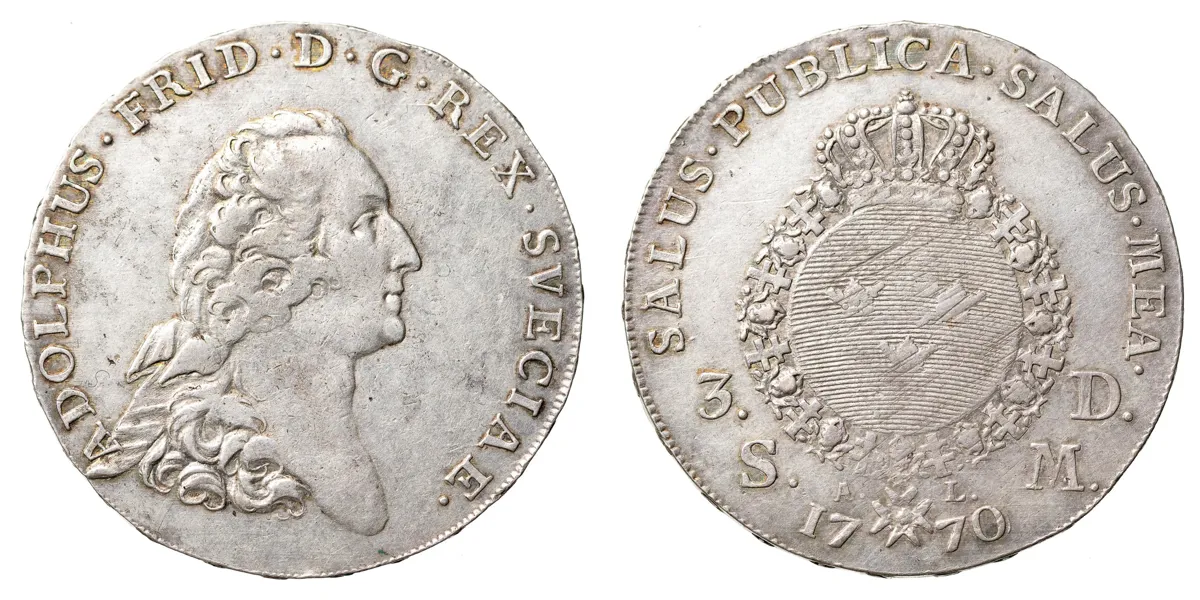 ADOLF FREDRIK (1751-1771). 3 daler SM 1770