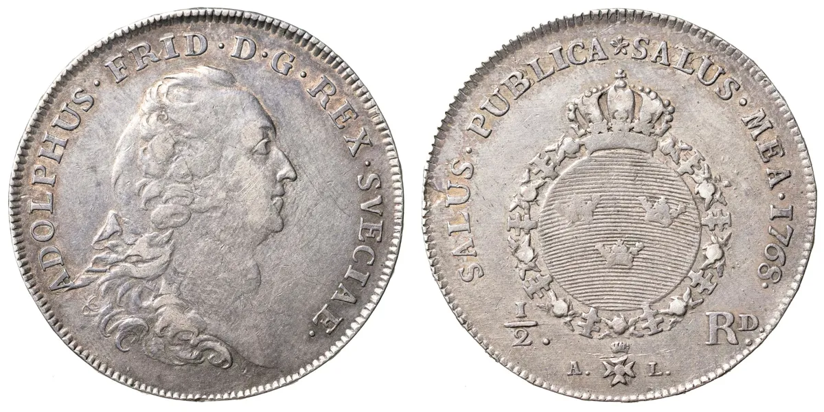 ADOLF FREDRIK (1751-1771). 1/2 riksdaler 1768