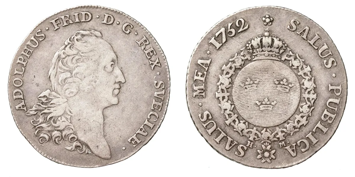 ADOLF FREDRIK (1751-1771). 1/4 riksdaler 1752