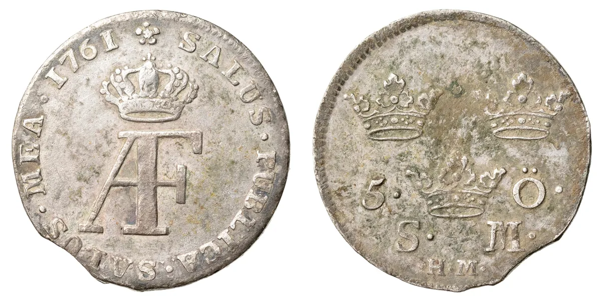 ADOLF FREDRIK (1751-1771). 5 öre 1761