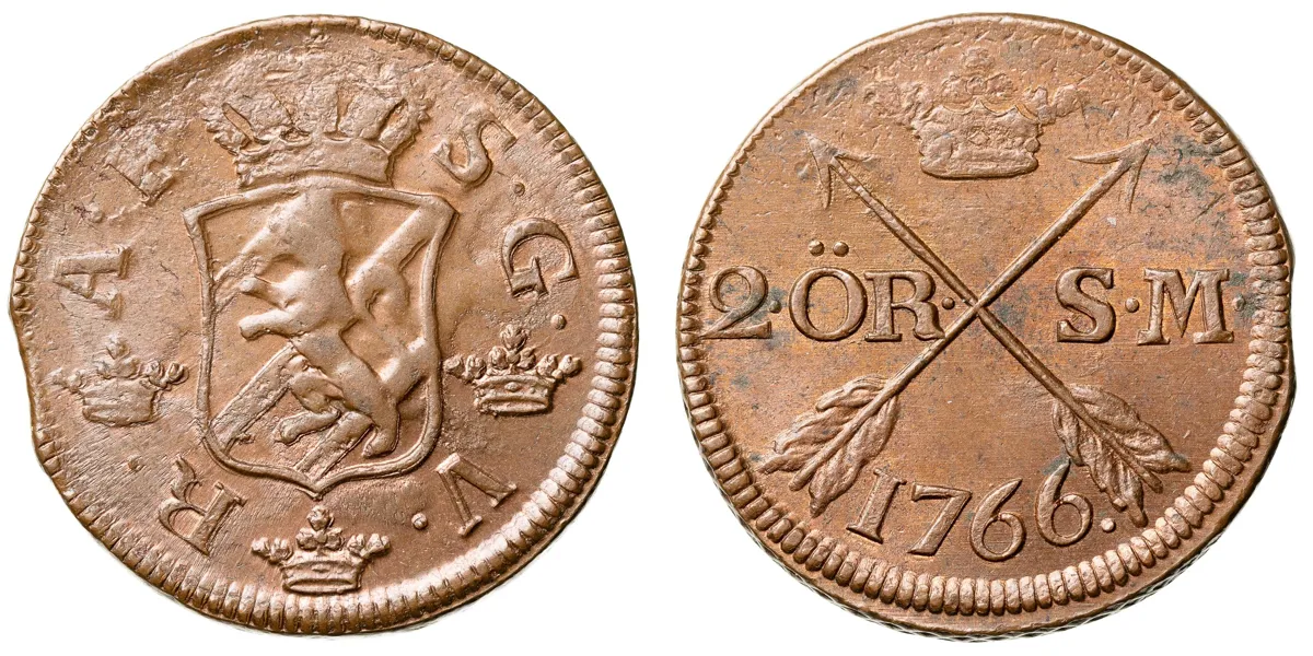 ADOLF FREDRIK (1751-1771). 2 öre SM 1766