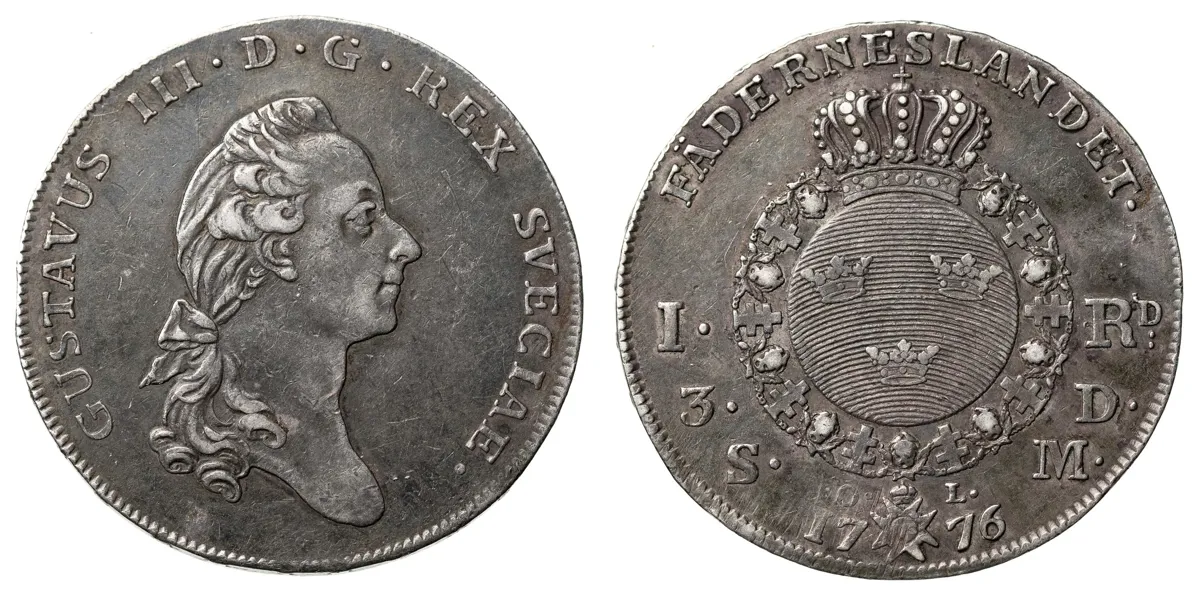 GUSTAV III (1771-1792). Riksdaler 1776