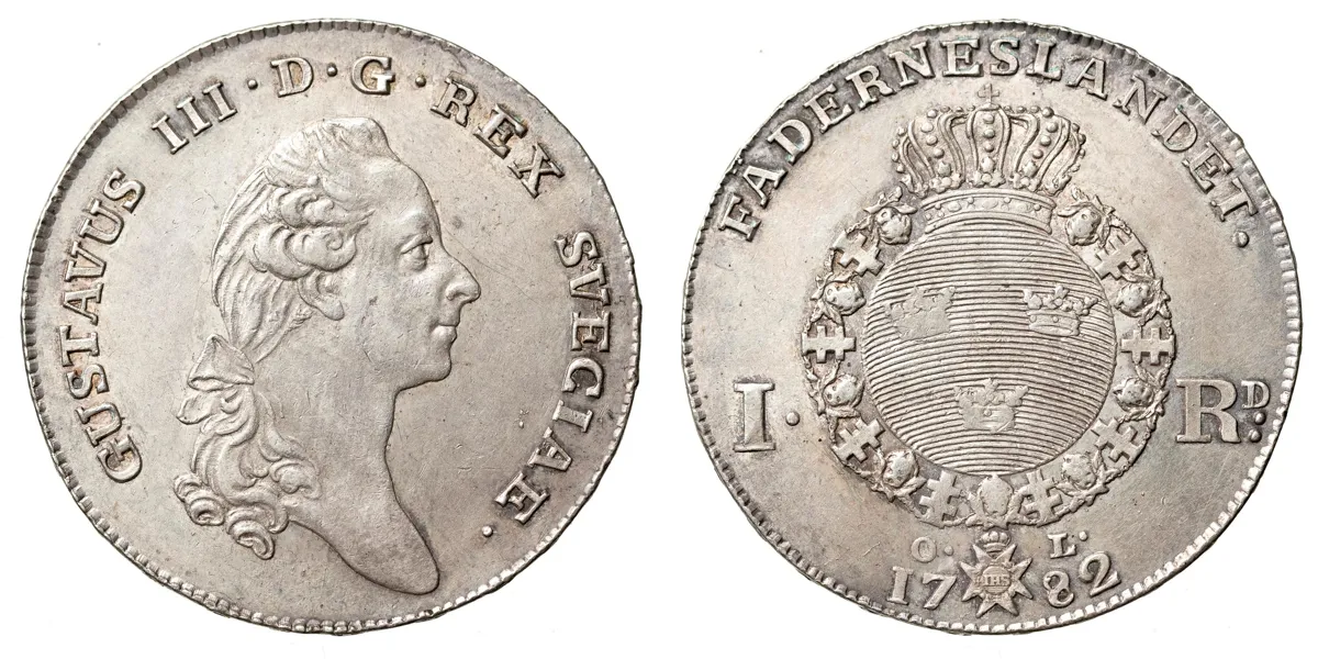 GUSTAV III (1771-1792). Riksdaler 1782