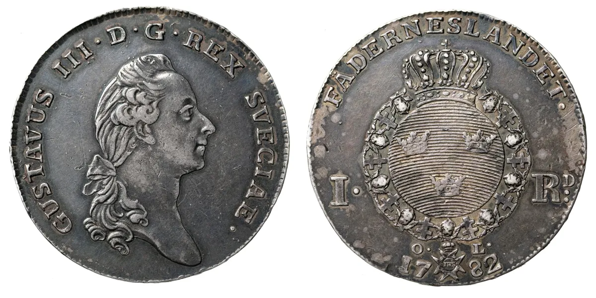 GUSTAV III (1771-1792). Riksdaler 1782
