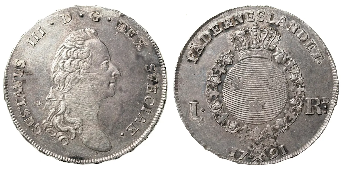 GUSTAV III (1771-1792). Riksdaler 1791
