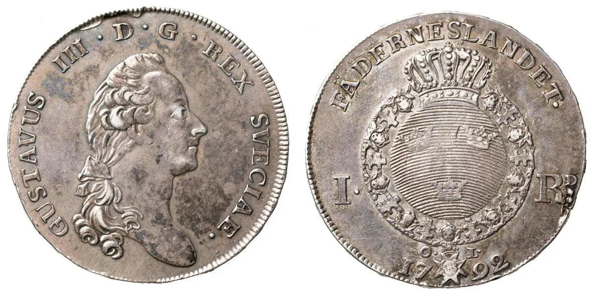 GUSTAV III (1771-1792). Riksdaler 1792