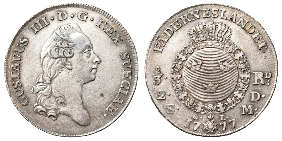 GUSTAV III (1771-1792). 2/3 riksdaler 1777