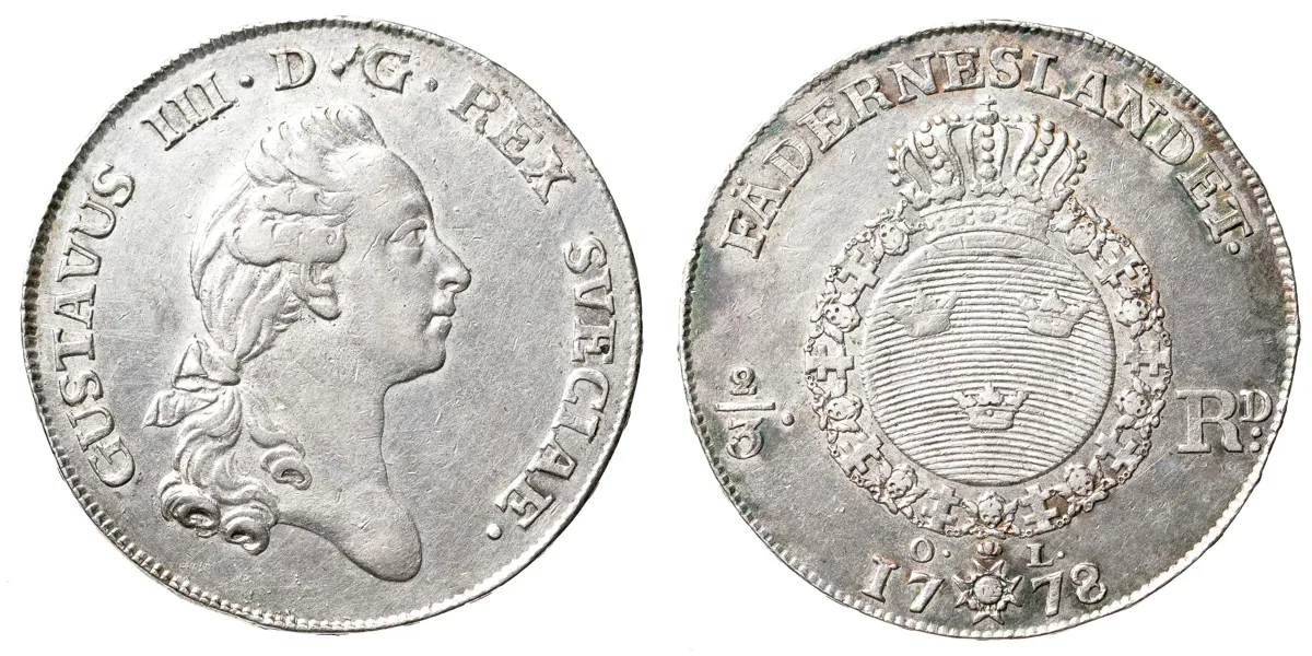 GUSTAV III (1771-1792). 2/3 riksdaler 1778