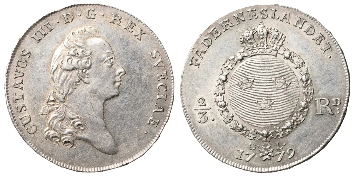 GUSTAV III (1771-1792). 2/3 riksdaler 1779