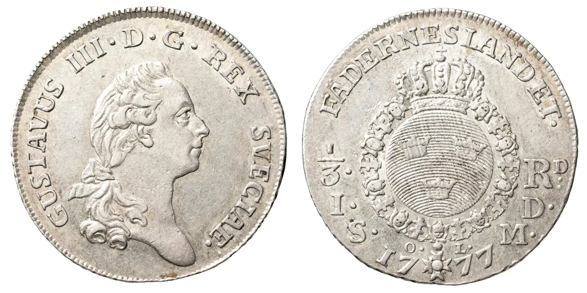 GUSTAV III (1771-1792). 1/3 riksdaler 1777