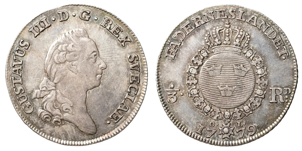 GUSTAV III (1771-1792). 1/3 riksdaler 1779