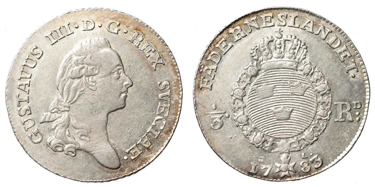 GUSTAV III (1771-1792). 1/3 riksdaler 1783