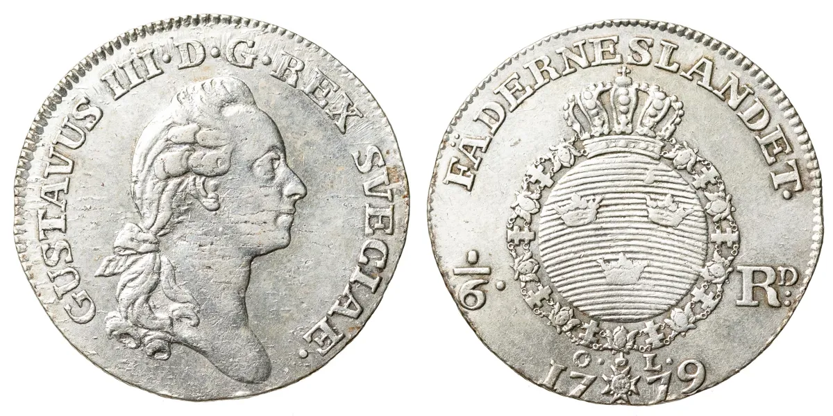 GUSTAV III (1771-1792). 1/6 riksdaler 1779