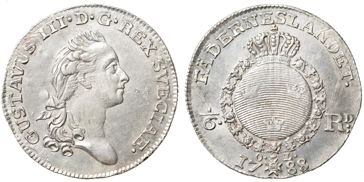 GUSTAV III (1771-1792). 1/6 riksdaler 1788