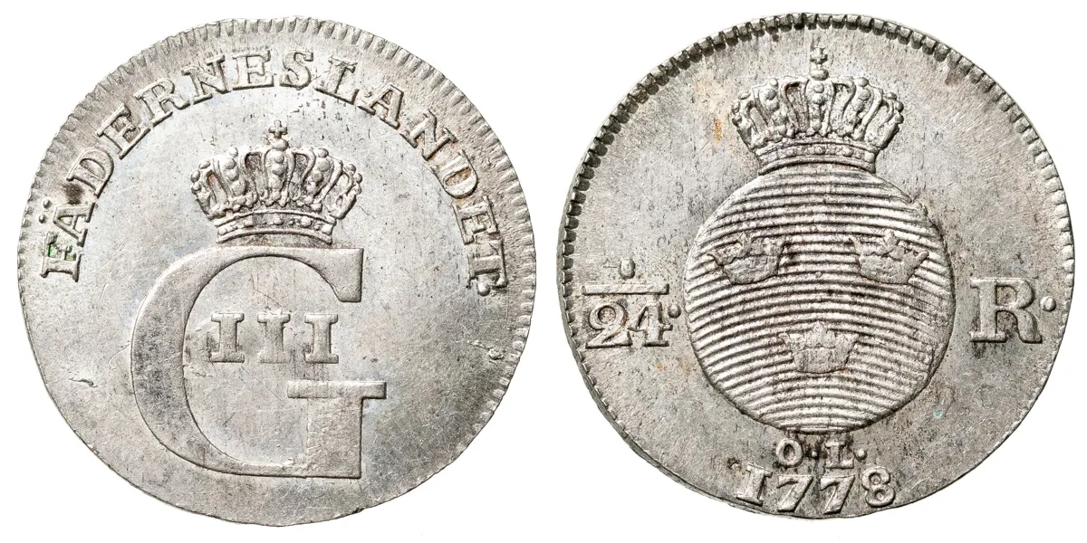 GUSTAV III (1771-1792). 1/24 riksdaler 1778