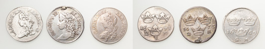 KARL XI (1660-1697). STOCKHOLM. 2 mark 1669, 1671, 1673.